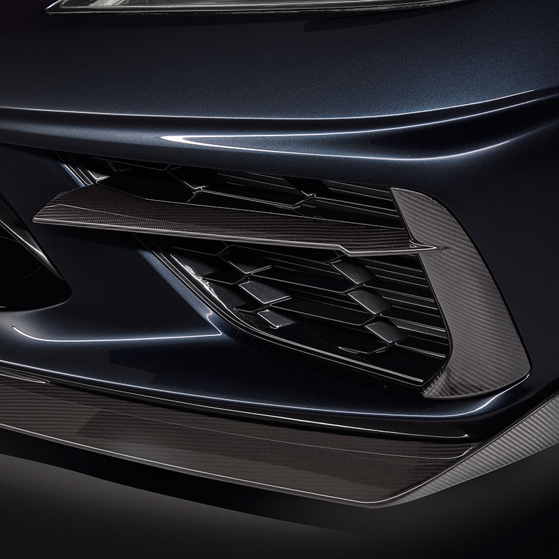2020+ C8 Corvette Stingray, Front Grille Inserts, Visible Carbon Fiber, Set of Two