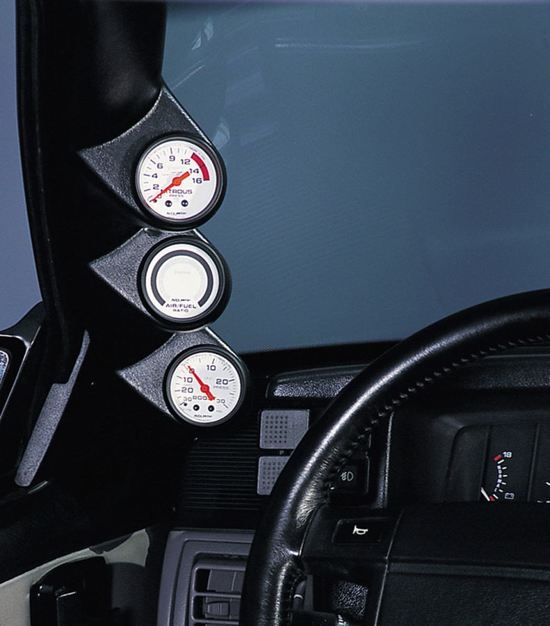 Auto Meter Gauge Pod, Gauge Works, Three 2-1/16" Diameter Gauges, Full Pillar, Plastic, Black, Hard Top, Ford Mustang 1987-93, E