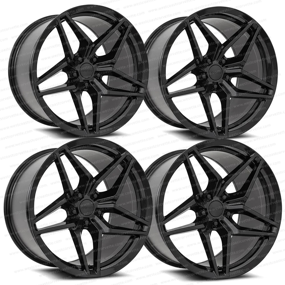 Corvette Wheels M755 Flow Forged C7 ZR1 Style, Gloss Black (2) 19x8.5 / (2) 20x11 Set C8 Only
